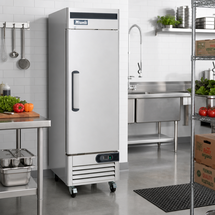 Product image #2 for Migali Competitor Series® 27-Inch One-Section Reach-In Refrigerator, 23 Cu. Ft., Bottom Mount, Solid Locking Door, Stainless Steel