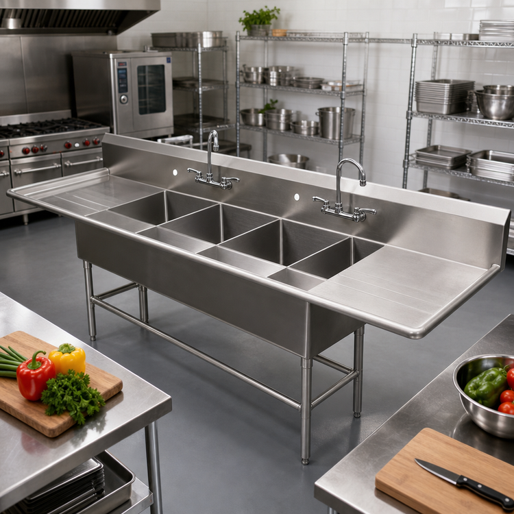 Product image #2 for John Boos Pro-Bowl 4-Compartment Commercial Stainless Steel Sink with Left and Right Drainboards, 18 x 24 x 12 Inch Bowls