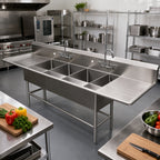 Thumbnail image #2 for John Boos Pro-Bowl 4PB1824-2D30 4-Compartment Stainless Steel Sink with Left & Right Drainboards, 18 x 24 x 12 Inch Bowls, 10 Inch Backsplash