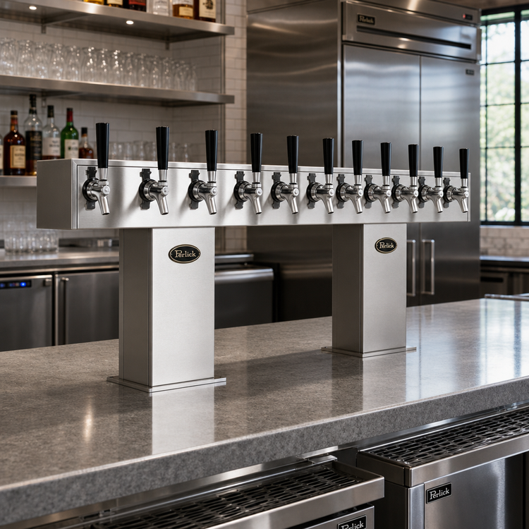 Product image #2 for Perlick Bridge Tee Countertop Extra High Glycol-Cooled Draft Beer Tower, 20 Faucets, Stainless Steel