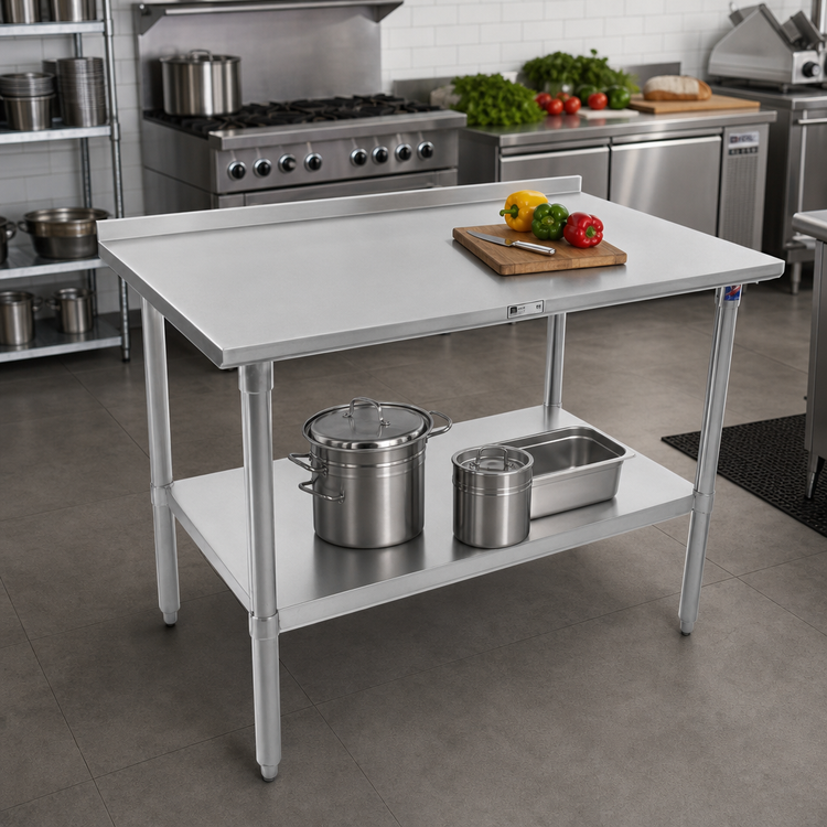 Product image #2 for John Boos Stallion 60-Inch x 24-Inch 16-Gauge 300-Series Stainless Steel Work Table with Safety Edge and Rear Up-Turn
