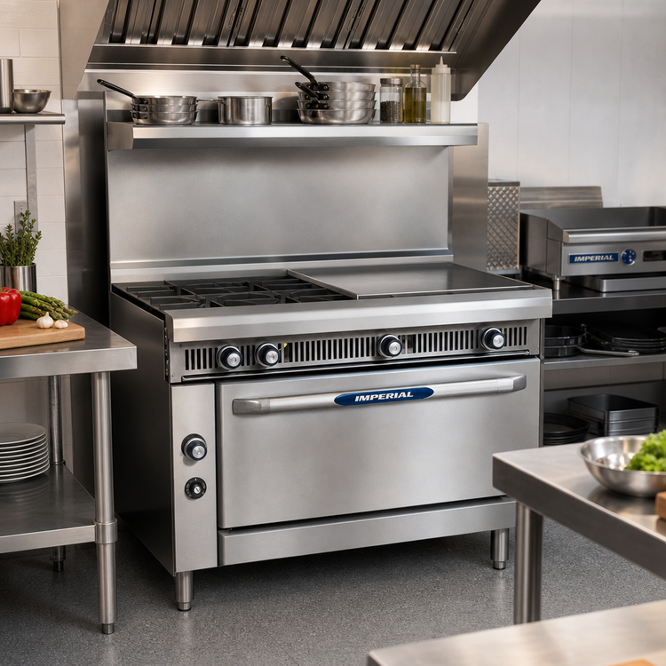 Product image #2 for Imperial Spec Series 36-Inch Heavy Duty Gas Range with 2 Open Burners, 2 Hot Tops, and Convection Oven