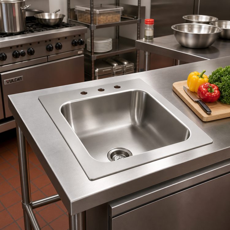 Product image #2 for Advance Tabco Smart Series™ Self-Rimming 1-Compartment Drop-In Sink with 14 x 14 x 10 Inch Bowl, 304 Stainless Steel