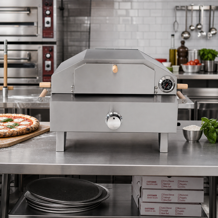 Product image #3 for Omcan 1-Deck Countertop Propane Gas Pizza Oven with Foldable Legs and Pizza Stone