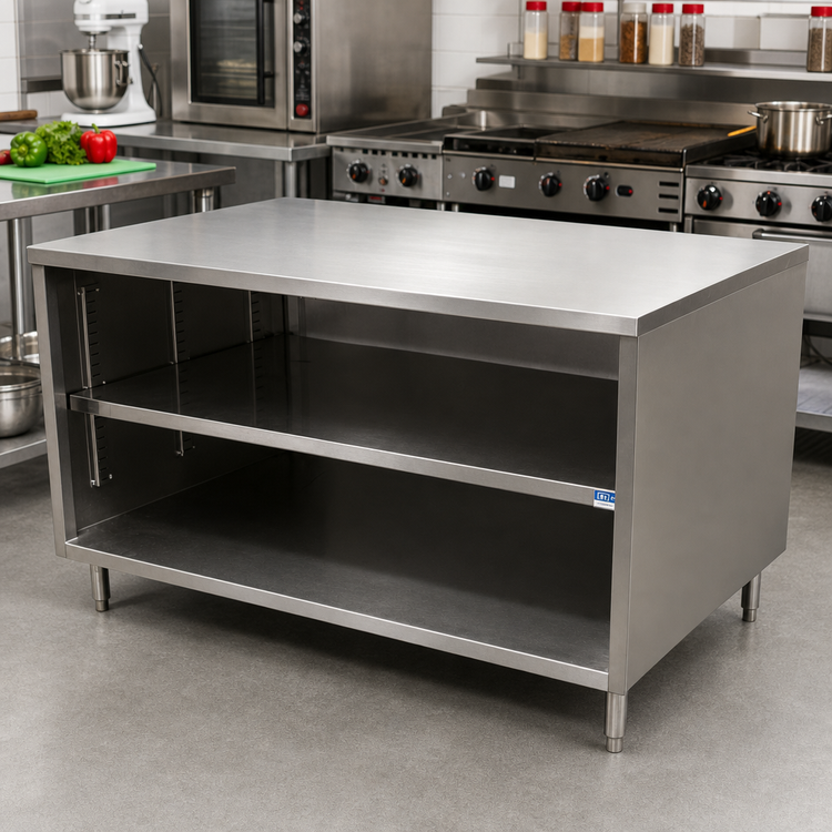 Product image #2 for BK Resources 48 x 24 Inch Stainless Steel Chef Table with Open Front Cabinet Base