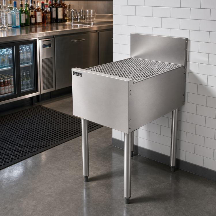 Product image #3 for Top Shelf TSF Series 20-Inch Freestanding Stainless Steel Underbar Drainboard with 6-Inch Backsplash