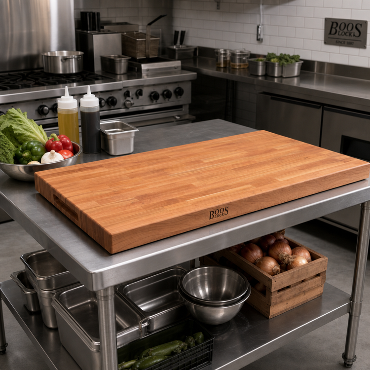 Product image #2 for Boos Block 60" x 32" Blended Edge Grain American Cherry Kitchen Countertop, 1-1/2" Thick, Varnique Finish