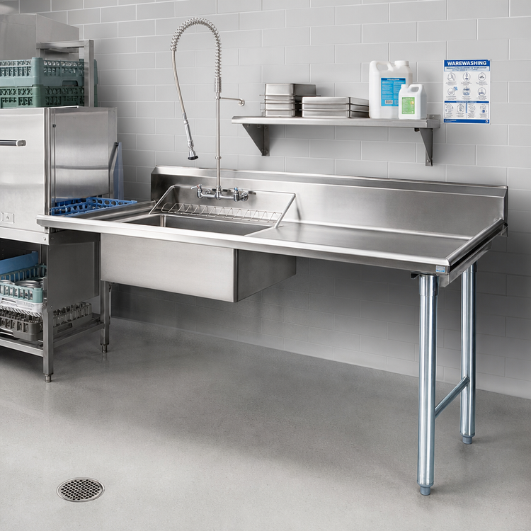 Product image #2 for Straight Soiled Dishtable with 20 x 20 x 5 Pre-Rinse Sink, 84-Inch, Right-to-Left