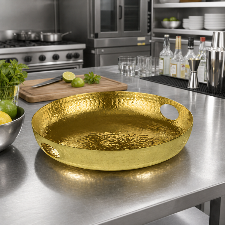 Product image #2 for American Metalcraft 16-Inch Round Hammered Aluminum Gold Beverage Tray
