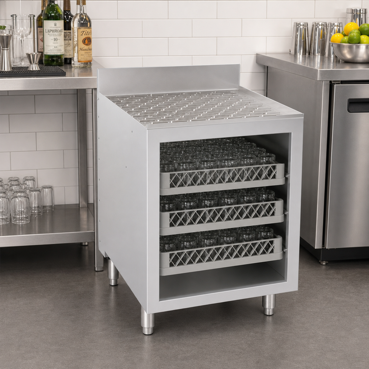 Product image #2 for Krowne Silver Series Floor Model Bar Glass Storage Cabinet with Drainboard Top, 3-Rack Capacity, 24-Inch Wide
