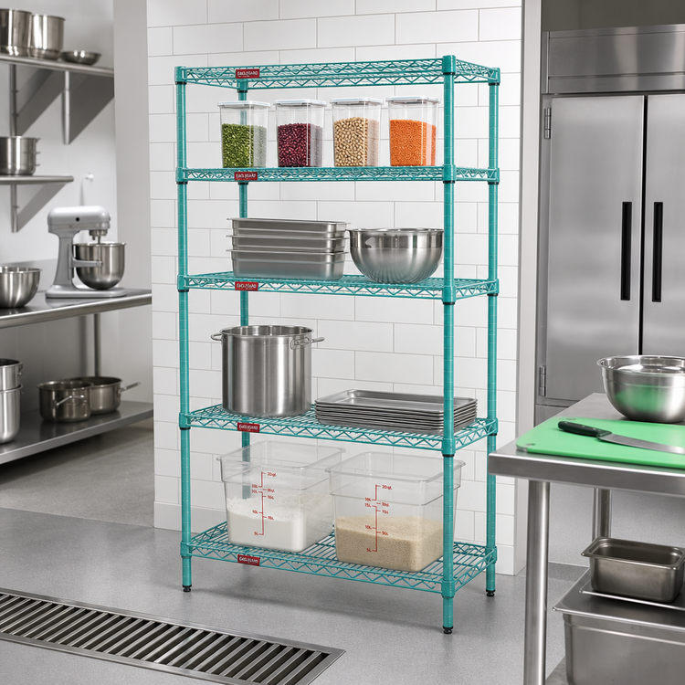 Product image #2 for EagleGard 4-Tier Wire Shelving Starter Unit, 36 x 18 x 63 Inches, Blue-Green Hybrid Epoxy Finish