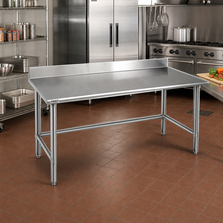 Product image #2 for Eagle Budget Series 60"W x 24"D Work Table with Backsplash and Stainless Steel Tubular Base