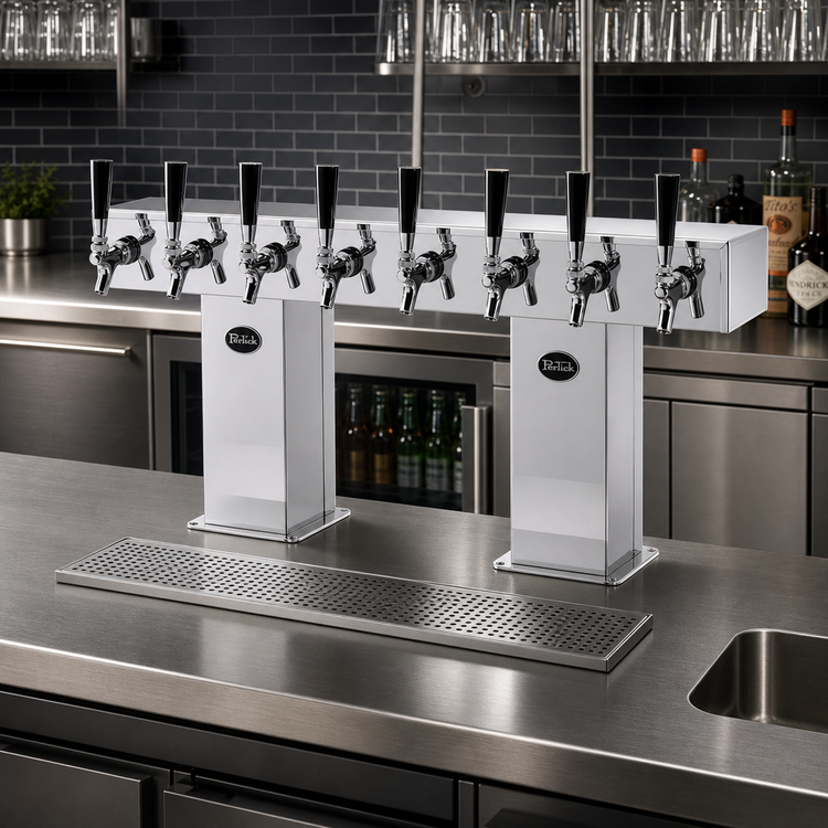 Product image #2 for Perlick 4006-8BPC Bridge Tee Countertop Glycol-Cooled Draft Beer Tower with 8 Faucets, Polished Chrome