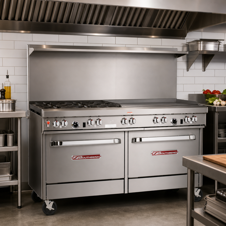 Product image #2 for Southbend Ultimate 60-Inch Commercial Gas Restaurant Range with 2 Open Burners, 48-Inch Griddle, Convection Oven and Cabinet Base