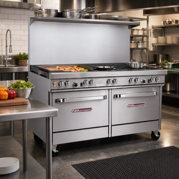 Product image #2 for Southbend Ultimate 60-Inch Commercial Gas Restaurant Range with 2 Open Burners, 48-Inch Griddle, Convection Oven and Cabinet Base