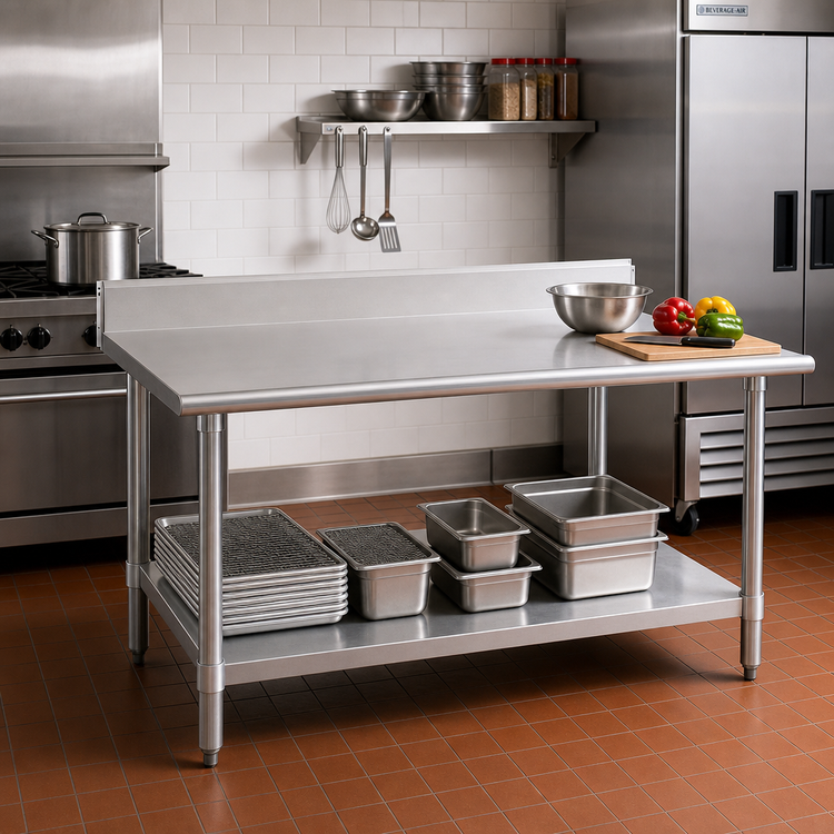 Product image #2 for Eagle Group Budget Series 84-Inch x 30-Inch Work Table with 4-1/2-Inch Backsplash and Undershelf