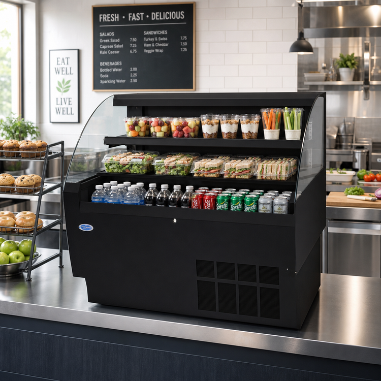 Product image #2 for Elements Low Profile Self-Serve Countertop Refrigerated Merchandiser, Black, 46.6" W x 34" D x 46" H