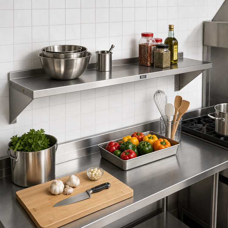 Product image #2 for John Boos Stallion 60-Inch Wall-Mounted Stainless Steel Shelf with Safety Edge, 16-Inch Deep
