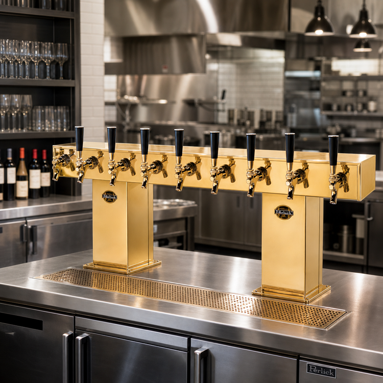 Product image #2 for Perlick Bridge Tee Countertop Draft Beer Tower, Extra High, 16 Faucets, Glycol-Cooled, Tarnish-Free Brass Finish