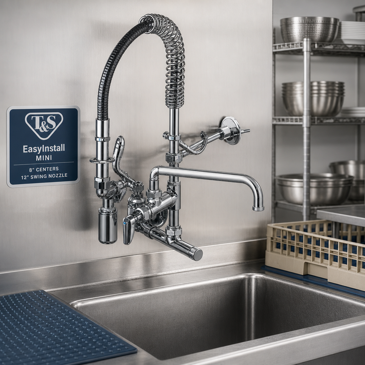Product image #2 for T&S Brass EasyInstall Mini Wall-Mount Pre-Rinse Unit, 8-Inch Centers, 12-Inch Swing Nozzle