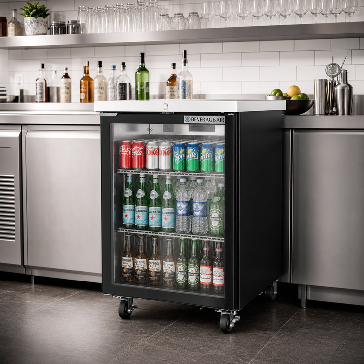 Product image #2 for Beverage Air 24-Inch Food-Rated Back Bar Cooler, 7.66 Cu. Ft., One Glass Door, Rear-Mounted Self-Contained Refrigeration