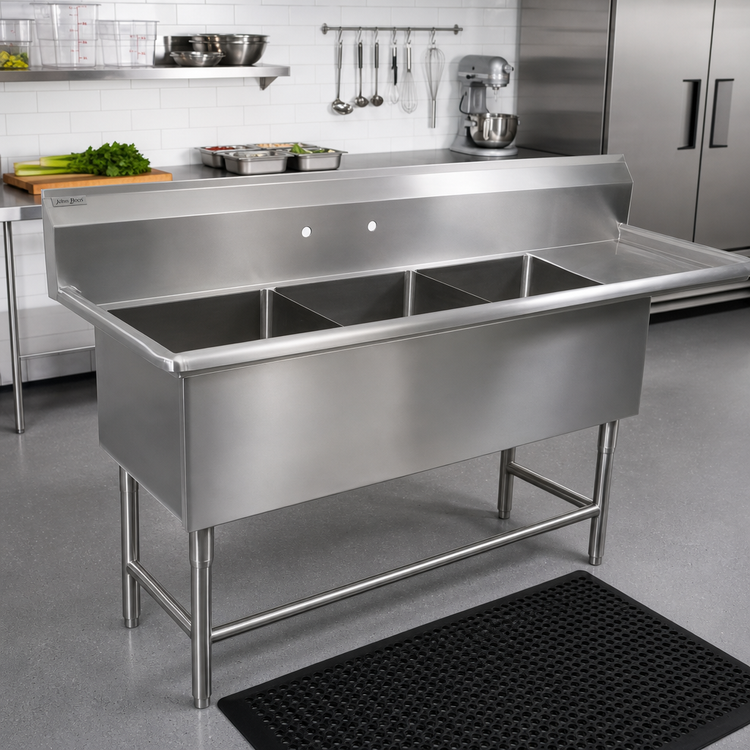 Product image #2 for John Boos Pro-Bowl 3-Compartment Sink with 24-Inch Right Drainboard and 18 x 18 x 12-Inch Bowls