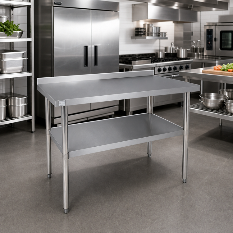 Product image #2 for 48 Inch x 24 Inch Stainless Steel Work Table with 2 Inch Backsplash and Adjustable Undershelf