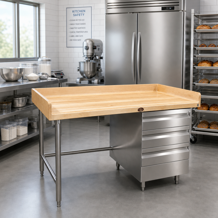 Product image #2 for Advance Tabco BGT-304R Bakers' Table with 1-3/4-Inch Wood Top, 48 x 30, 3 Drawer Tiers on Right