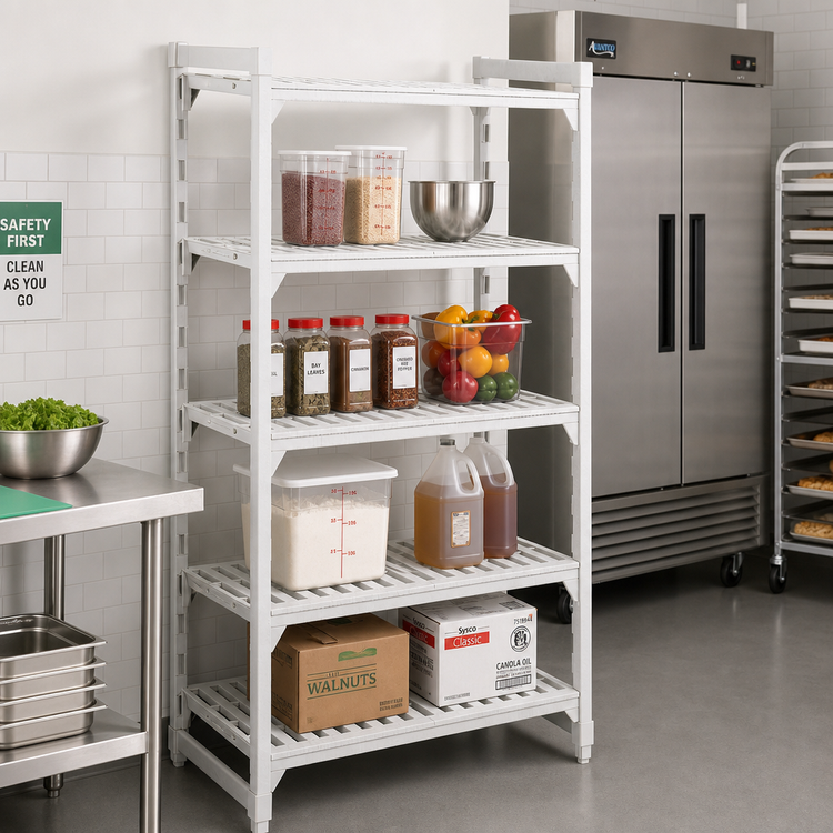 Product image #3 for Cambro Camshelving Premium 84-Inch High Stationary Starter Polymer Shelving Unit, 18 x 36 Inches, 4 Vented Shelves