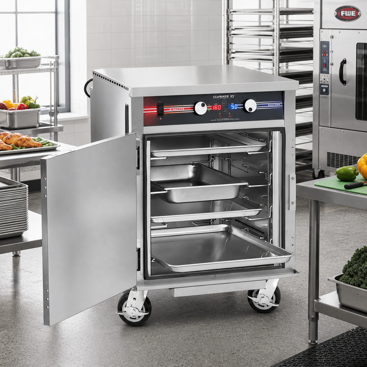 Product image #2 for FWE Clymate IQ Double-Stack Mobile Humidified Holding Cabinet for 18 x 26 Trays, 10 Tray Capacity