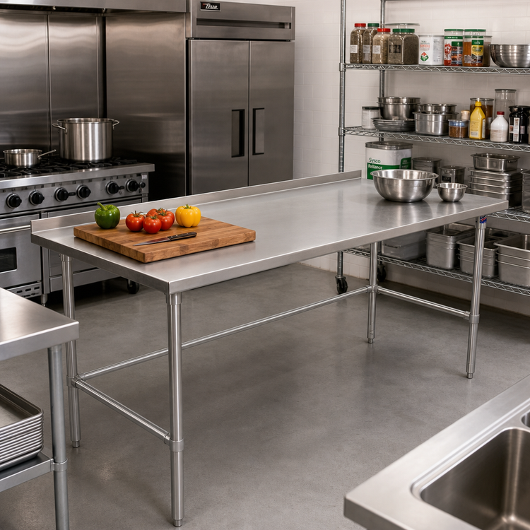 Product image #2 for John Boos Stallion Stainless Steel Work Table with 1-1/2 Inch Rear Up-Turn, 144 x 30 Inches