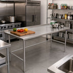 Thumbnail image #2 for John Boos Stallion ST6R1.5-30144SBW Stainless Steel Work Table, 16/300 Top, Open Base, 1-1/2-Inch Rear Up-Turn, 144 x 30 Inches