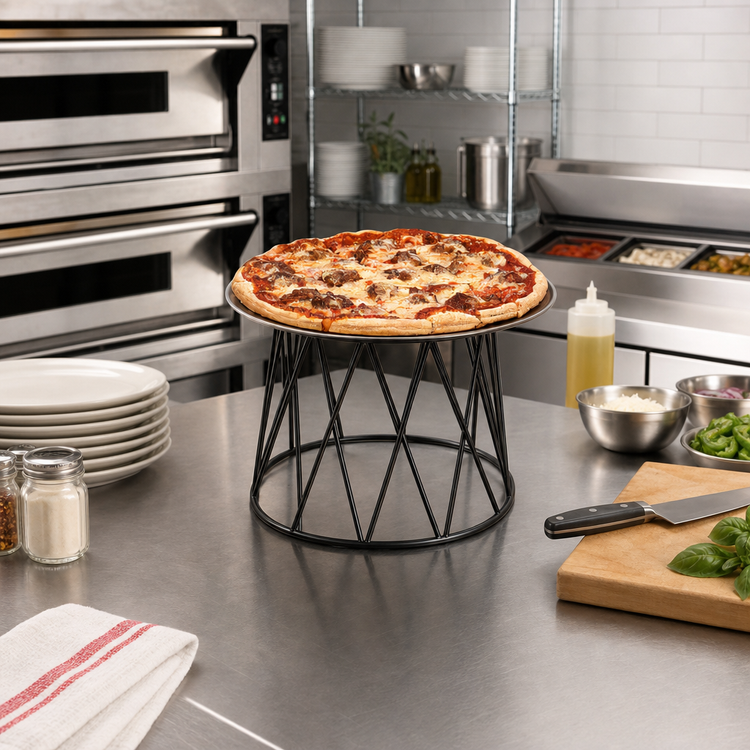 Product image #2 for Contempo Round Wrought Iron Pizza Stand, Drum Design, Black