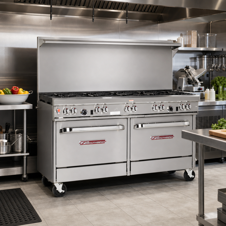 Product image #2 for Southbend Ultimate 60-Inch Gas Restaurant Range with 8 Open Burners, Hi-Shelf and 2 Cabinets