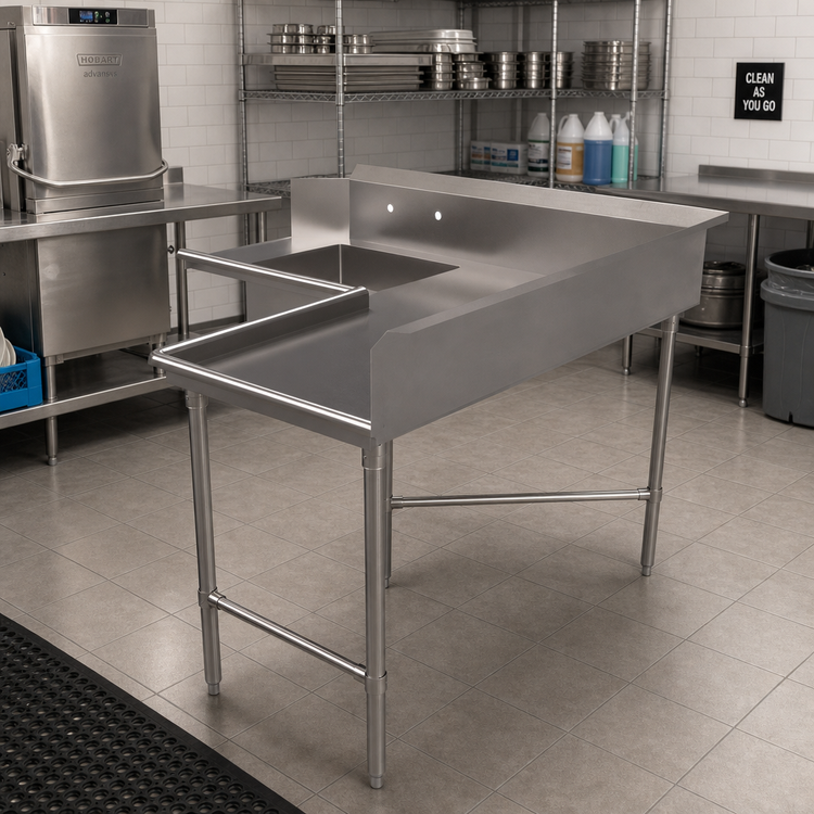 Product image #2 for BK Resources Corner L-Shaped Soiled Dishtable, 60 x 96 Inches, Right-to-Left Operation