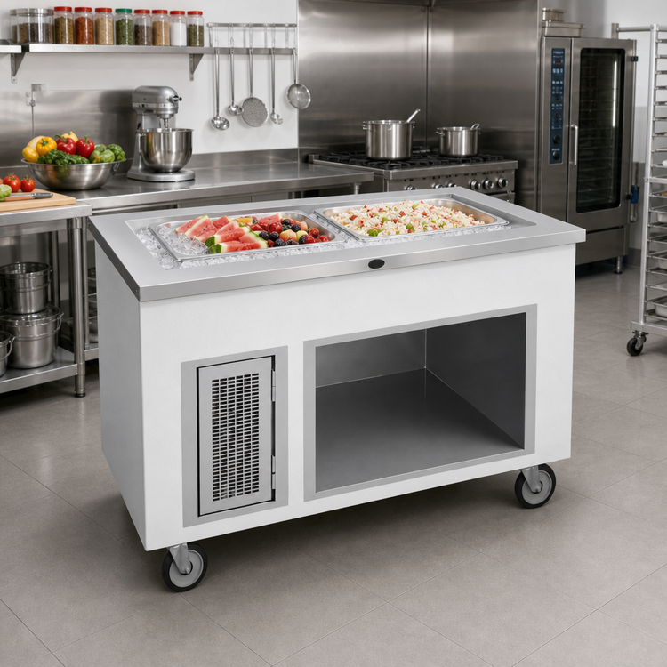 Product image #2 for 36-Inch Mobile Ice-Cooled Cold Pan Serving Station for 2 12x20 Pans, Enclosed Base