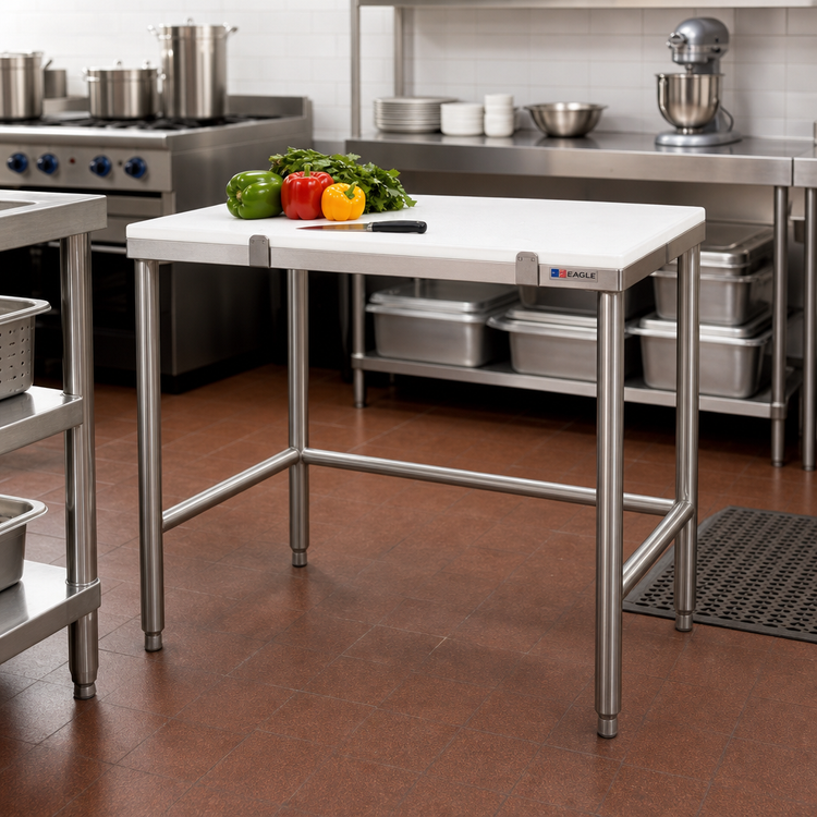 Product image #2 for Eagle Group 30 x 24 Inch White Poly Top Chopping Table with Stainless Steel Tubular Base
