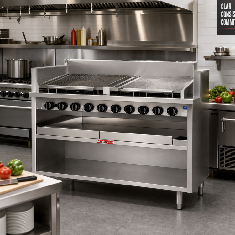 Product image #2 for Magikitch'n FM-RMB-648 48-Inch Floor Model Gas Radiant Charbroiler with Open Cabinet Base