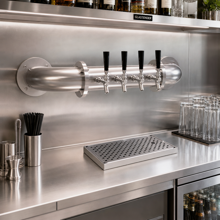 Product image #2 for Glastender 4-Faucet Pipe Wall Draft Dispensing Tower, Wall Mounted, Glycol-Cooled, Stainless Steel