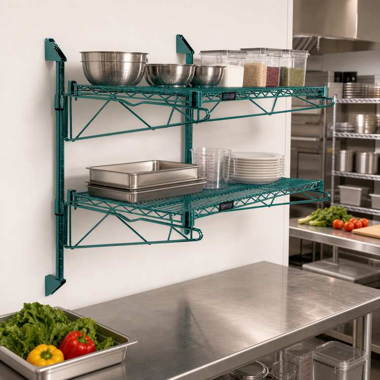 Product image #2 for Quantum Cantilever Double Shelf Wall-Mount Wire Shelving Unit, 36 x 18 Inches, Green Epoxy Finish