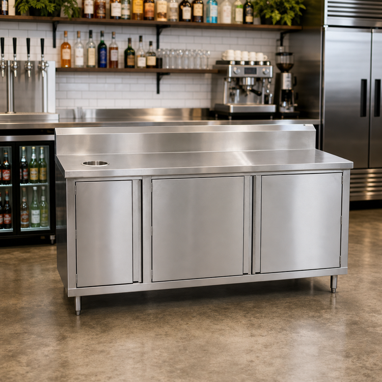 Product image #2 for 72-Inch Stainless Steel Beverage Unit with Cabinet Base, Front Hinged Doors, and Left Trash Chute