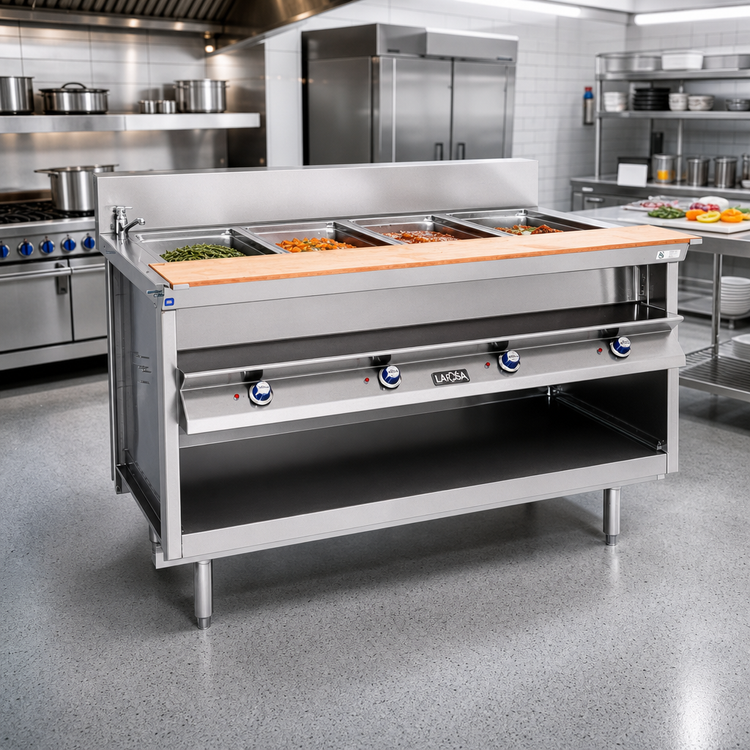 Product image #2 for La Rosa Refrigeration Electric Modular Hot Food Table with 2 Wet/Dry Wells, Open Cabinet Base, 30 x 32 Inches