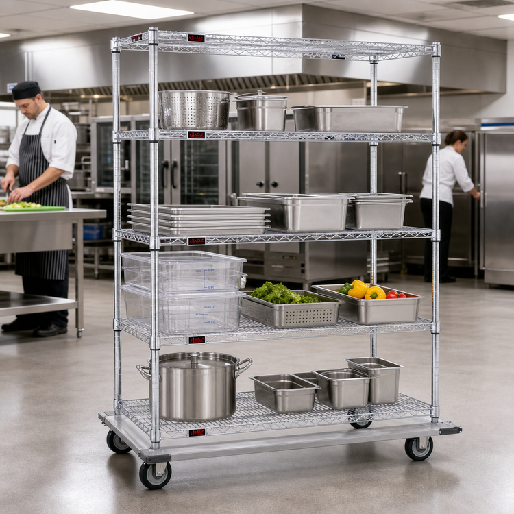 Product image #2 for Eagle Group DT1860-CS 4-Tier Chrome Wire Dolly Truck, 60"W x 18"D Shelves
