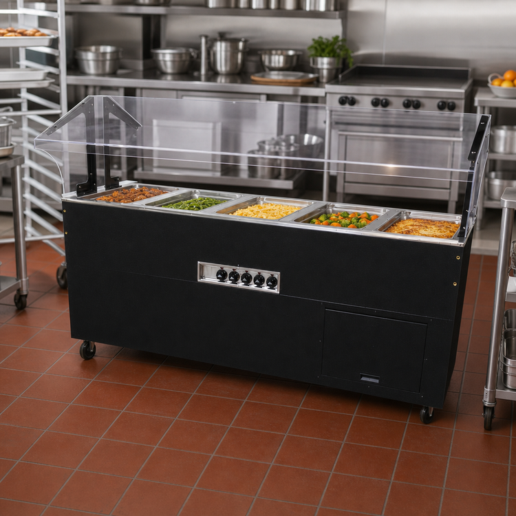 Product image #2 for Advance Tabco Triumph Supreme Portable Electric Hot Food Buffet Table with 5 Sealed Wells and Sneeze Guard