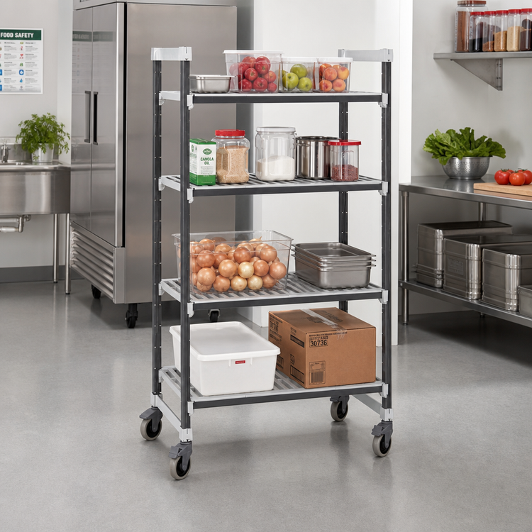 Product image #2 for Cambro Camshelving Elements XTRA 18-Inch x 36-Inch 4-Shelf Vented Mobile Starter Unit, Speckled Gray