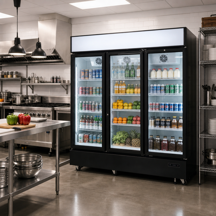 Product image #2 for Hurakan by Equip.me 81-Inch 3-Section Reach-In Glass Door Merchandiser Refrigerator