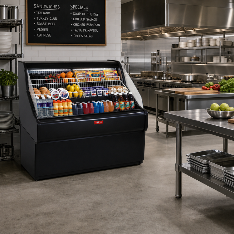 Product image #2 for Howard-McCray Ovation Series Curved Remote Open-Air Merchandiser, 39 Inch W x 44 Inch H, Black, LED Lighting