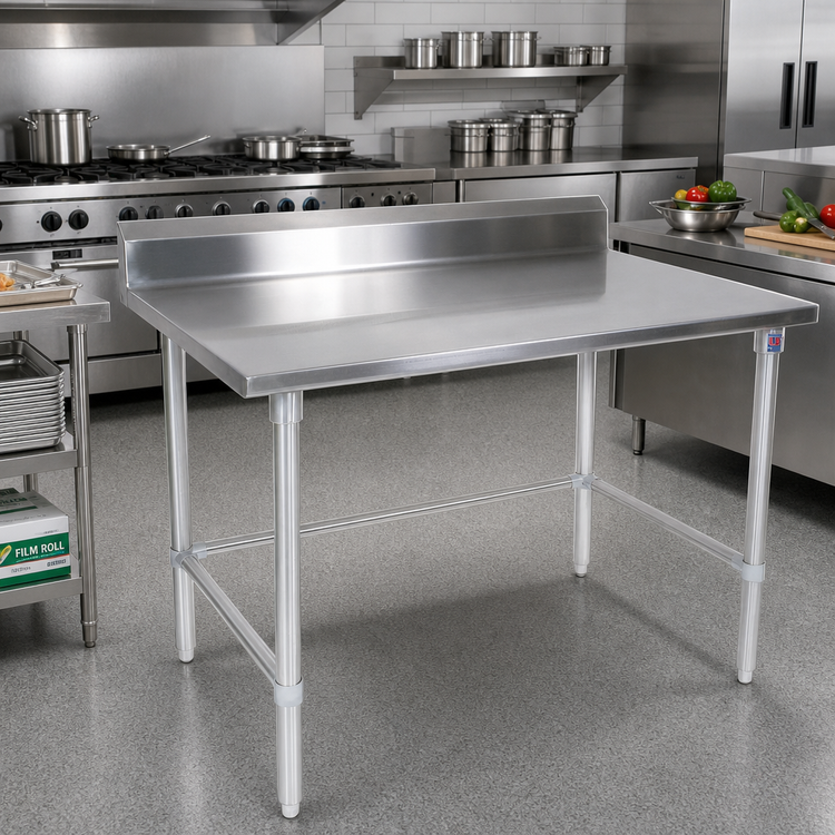 Product image #2 for John Boos Stallion 60" x 30" 16-Gauge 300-Series Stainless Steel Work Table with 5" Backsplash and Galvanized Base