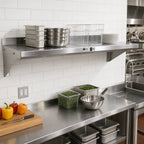 Thumbnail image #2 for John Boos Stallion BHS1696-16/304 96-Inch Wall-Mounted Stainless Steel Shelf, 16-Inch Deep, Satin Finish, Rear Up-Turn, Safety Edge