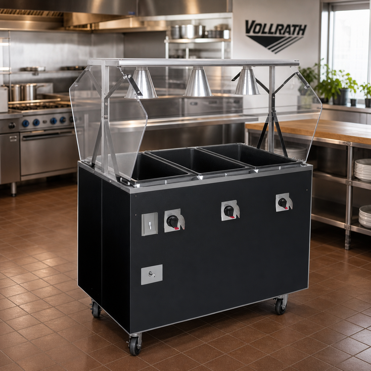Product image #2 for Vollrath 2-Series Affordable Portable 3-Well Mobile Hot Food Station with Lighted Buffet Breath Guard